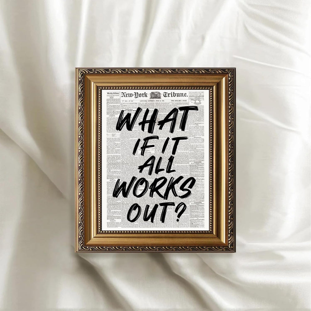 Gold Framed Wall Art Retro Black And White Newspaper Poster What If It All Wo...
