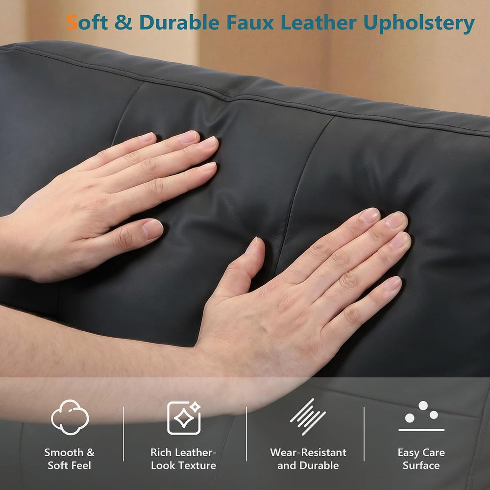 STHOUYN 35" Black Leather Oversized Accent Chair Set of 2 with Wood Armr...