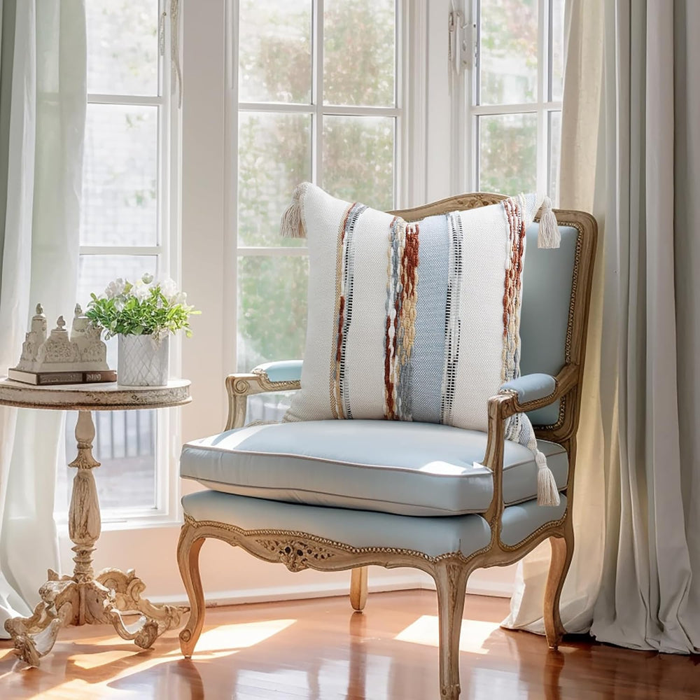 decorUhome Cream White and Light Blue Throw Pillow Covers 18x18 Set of 2