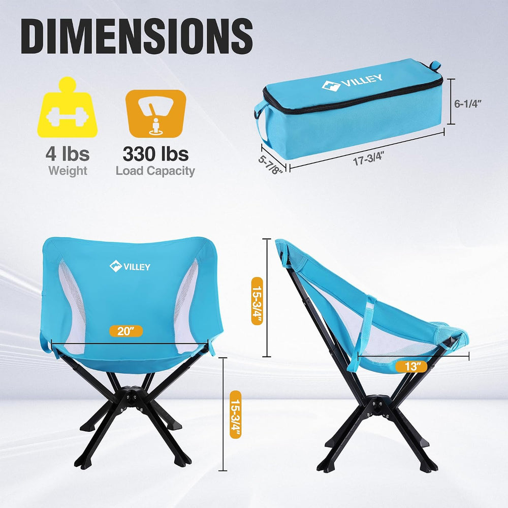 VILLEY 2-Pack Portable Folding Camping Chairs, Lightweight, Blue