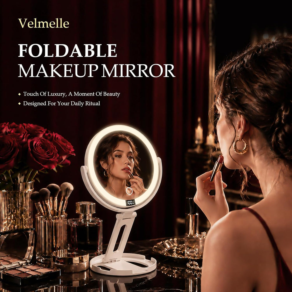 Travel Makeup Mirror with Lights, 1X/30X Double-Sided Magnifying Mirror