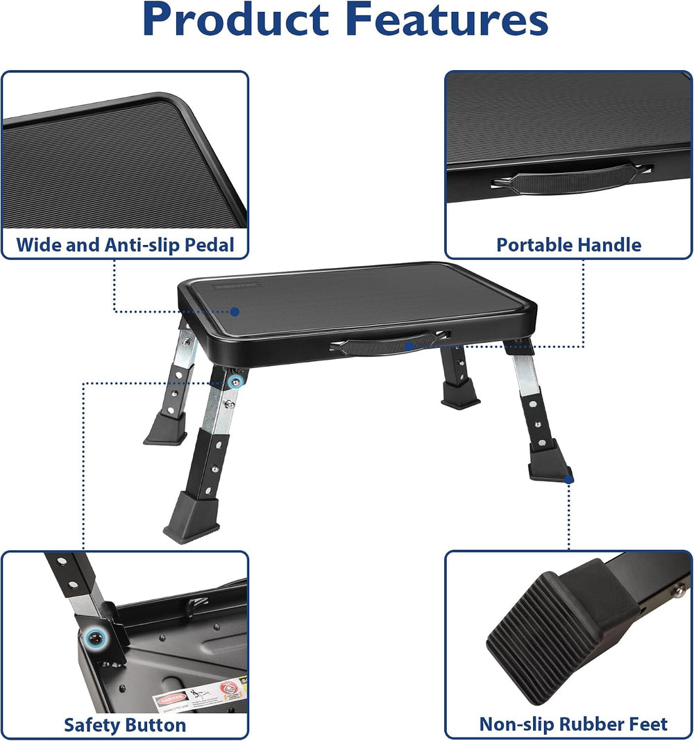 BONTEC Folding Step Stool, 3-Level Adjustable Metal Step Stool, 330lbs