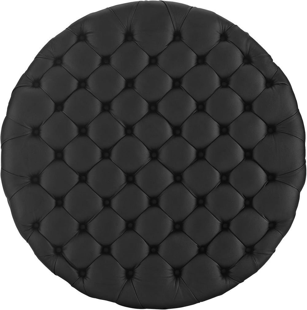 Modway Amour Faux Leather Button-Tufted Round Ottoman in Black