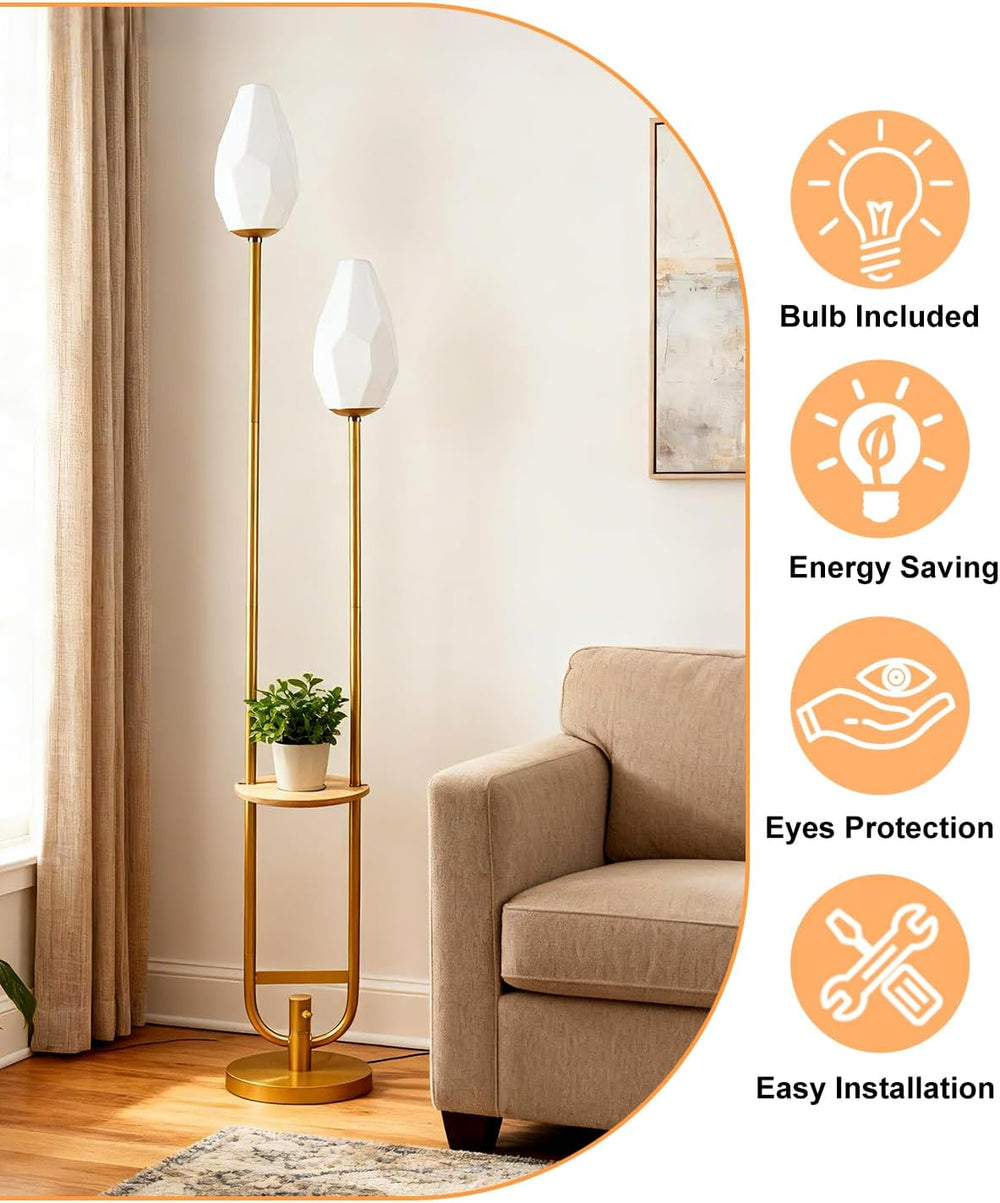Lightdot 63IN Gold Floor Lamp with Shelf Mid Century Tall Standing Lamps with...
