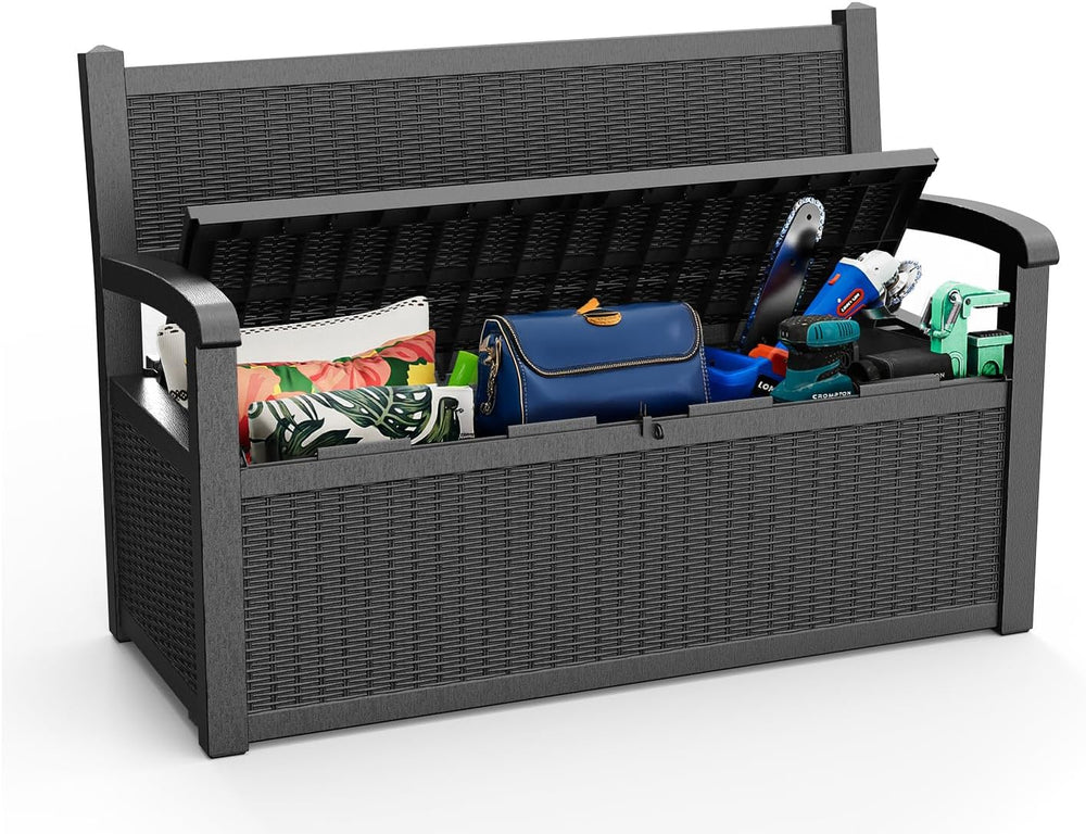 EasyUp 100 Gallon Outdoor Storage Bench Lockable Deck Box Outdoor Storage Box...