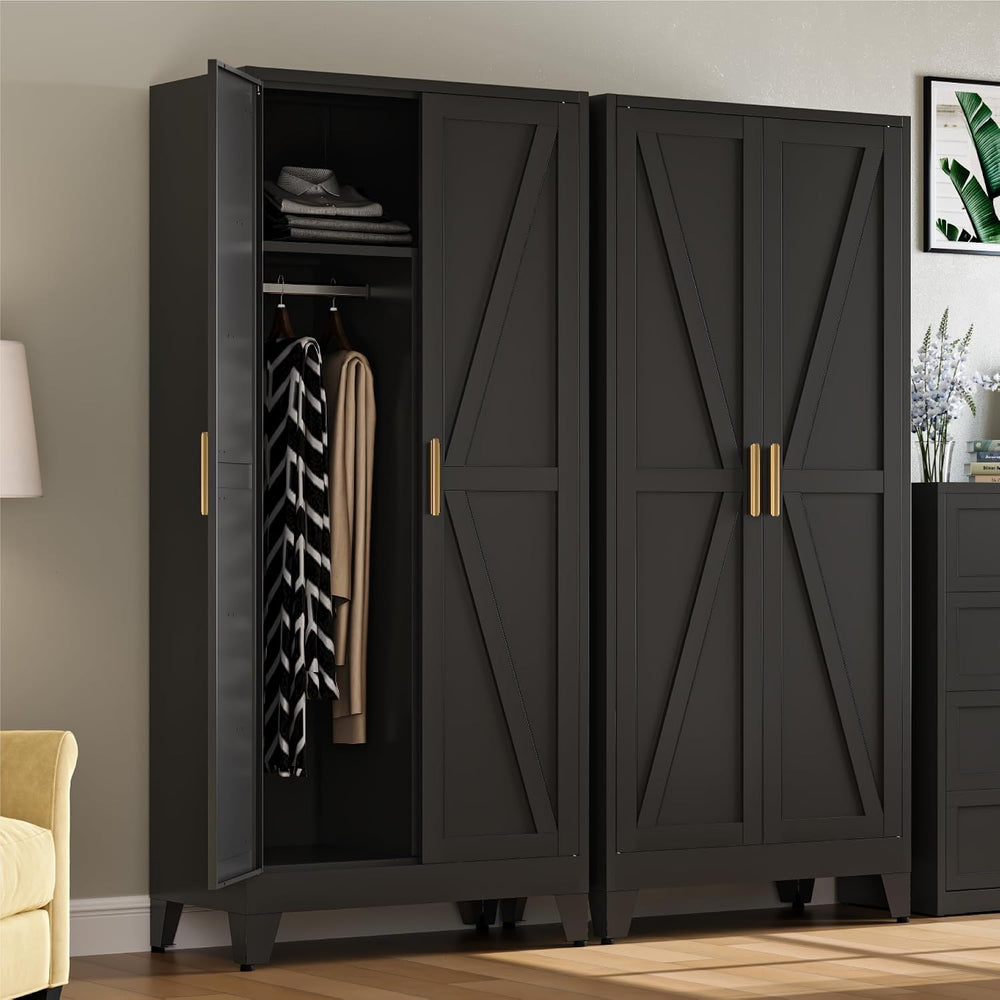 COFaR Metal Armoire Wardrobe Closet with Doors and Shelves & Hanging Rod,...