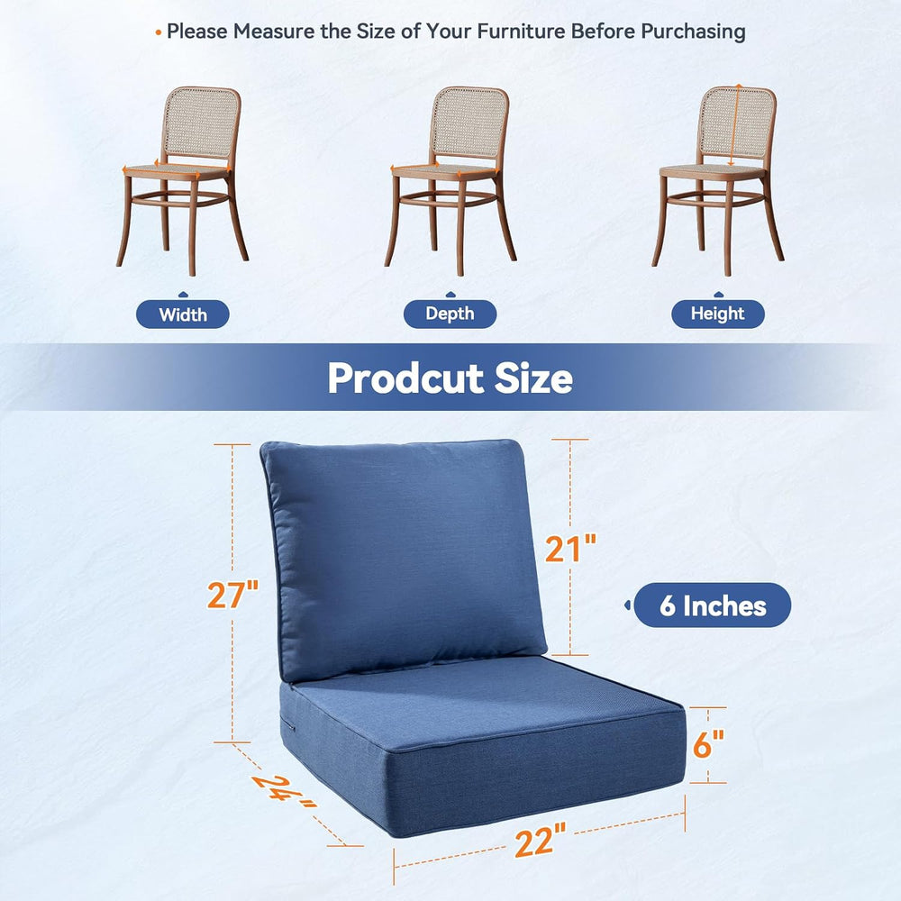 6" Thick Outdoor Cushions 22x24x6, 1-Set Deep Seat Patio Cushions with R...