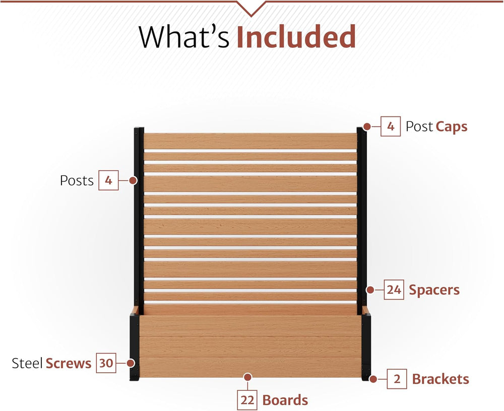 Enclo 4ftH Florence Privacy Screen w/Planter Box, Freestanding Cedar Vinyl
