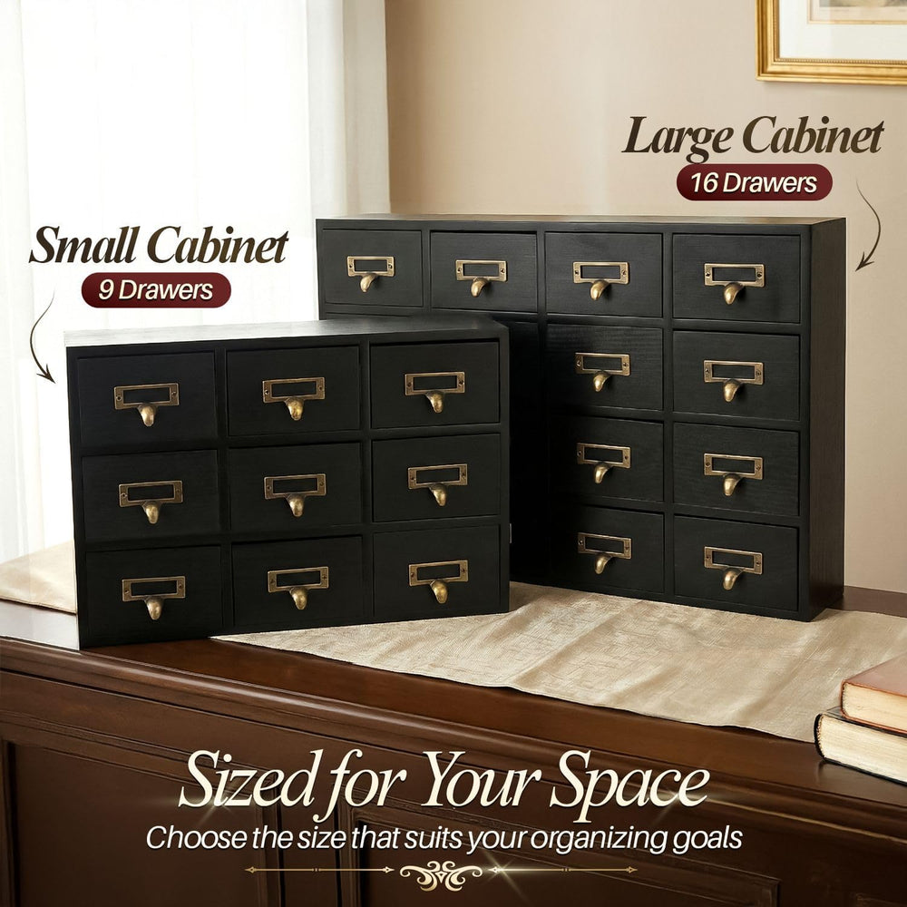 Flexzion Apothecary Cabinet with 9 Drawers, Black Card Catalog Cabinet