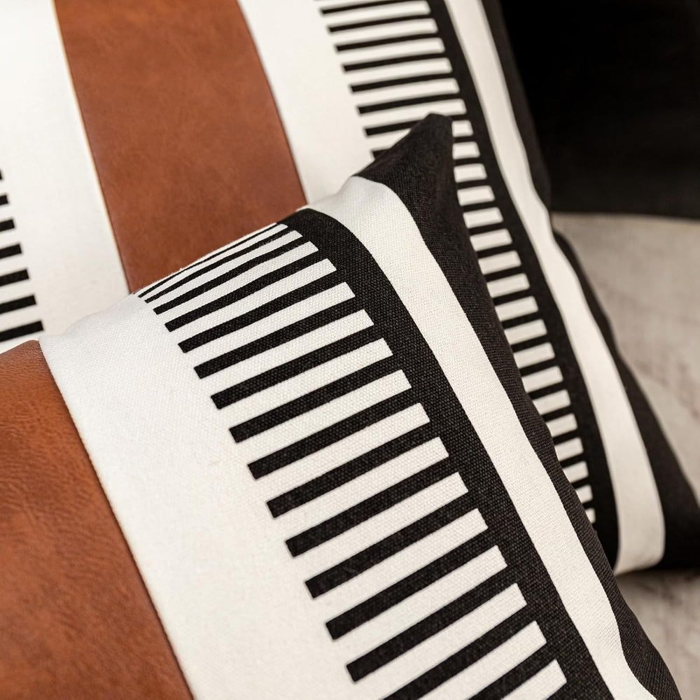 Decorative Striped Throw Pillow Cover 26x26 Inch Black White & Brown