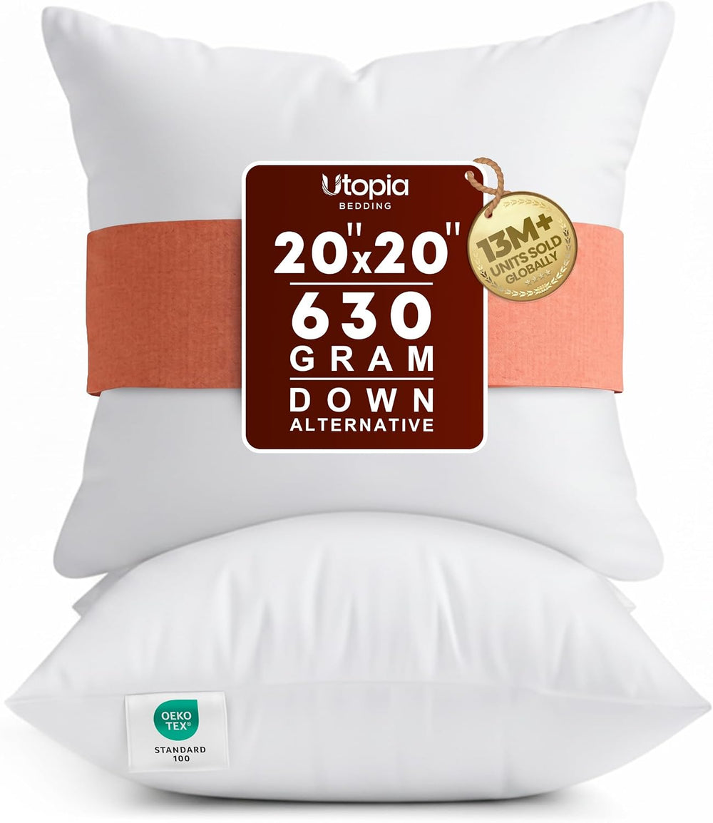 Utopia Bedding 20x20 Pillow Inserts, White Throw Pillows for Couch, 2 Pack