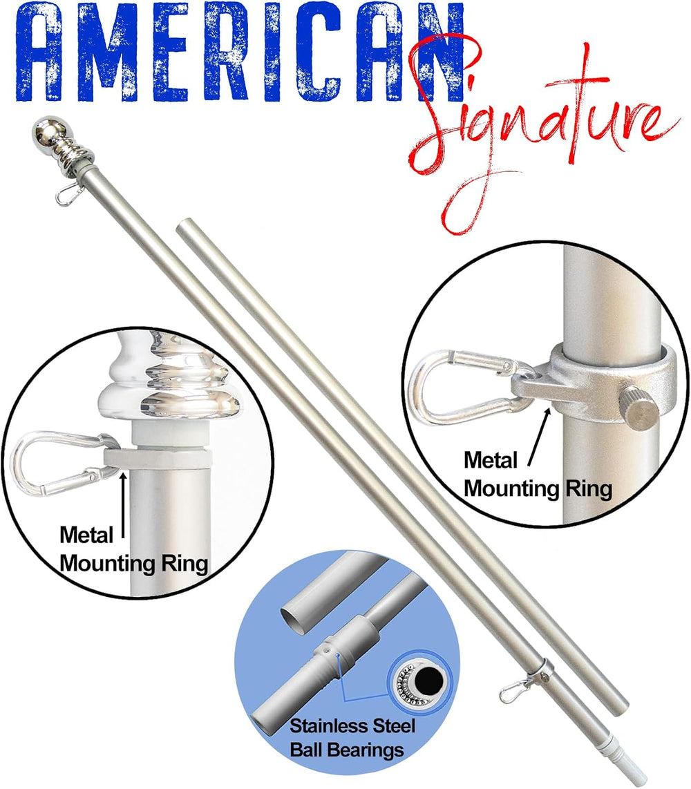 6 Ft Aluminum Flag Pole for Outside House – Silver -Tangle Free, Heavy Duty