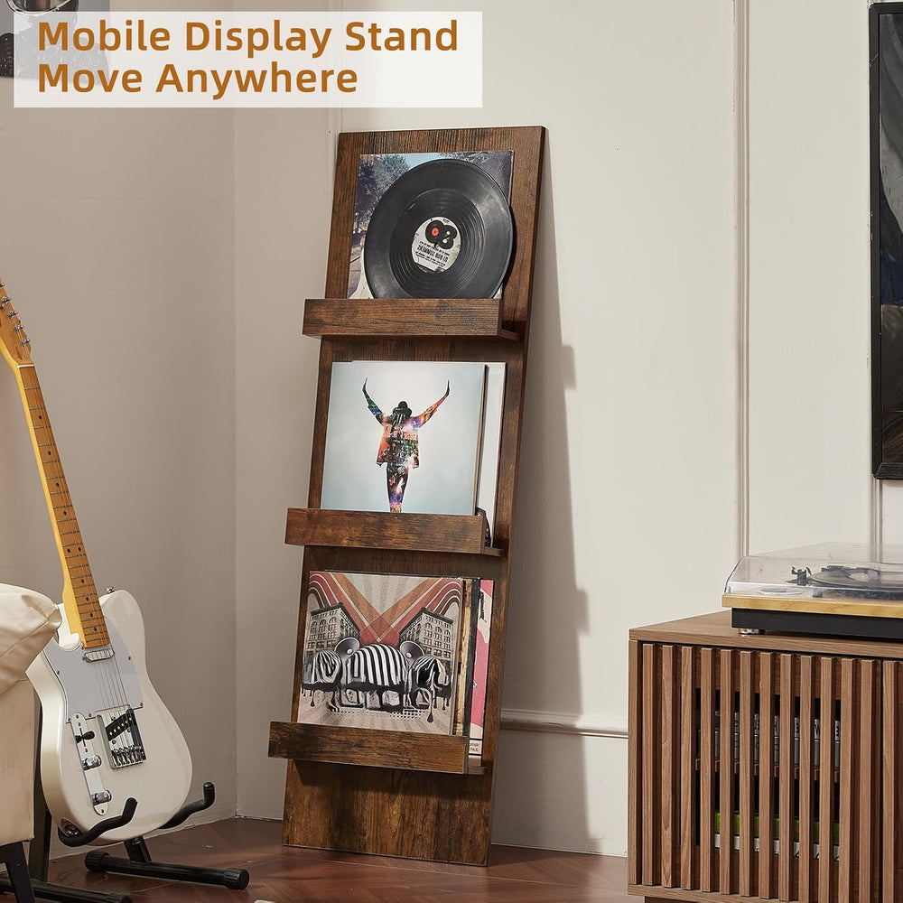 LELELINKY Wall-Leaning Vinyl Record Holder Set of 2 with 3 Tier Display Shelf...