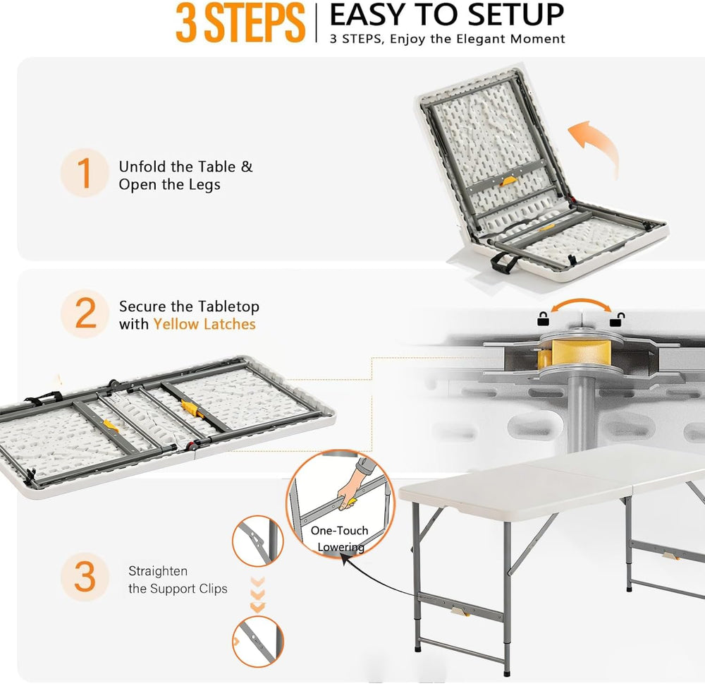 4 Foot Folding Table,4-Height Adjustable Small Card Table, White