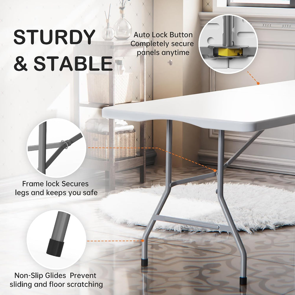 VSOAEIL 6 Foot Folding Table, 6 FT Foldable Plastic Table Heavy Duty HDPE