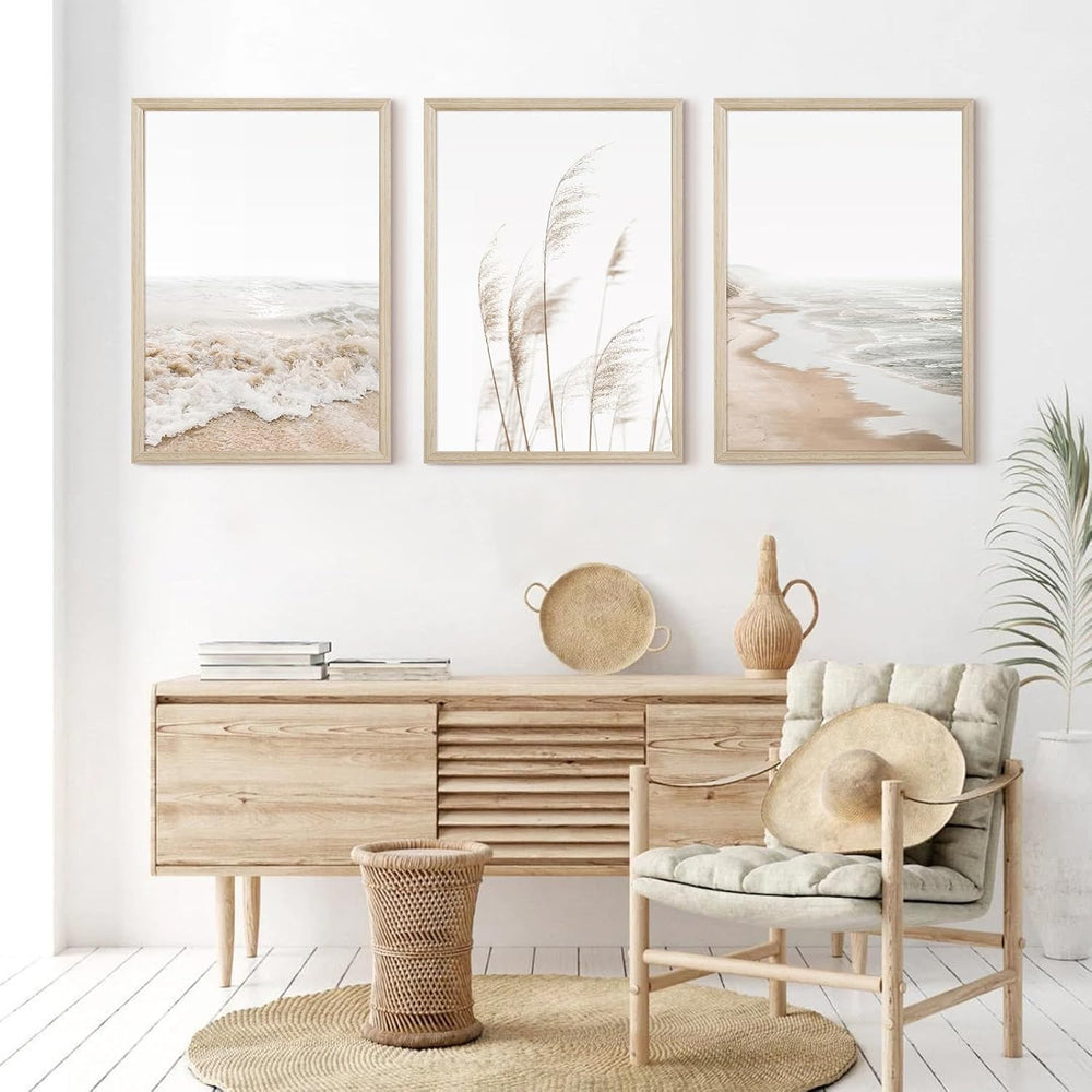Beach Wall Art Boho Prints Coastal Canvas Wall Art Beach Pictures Pampas Gras...