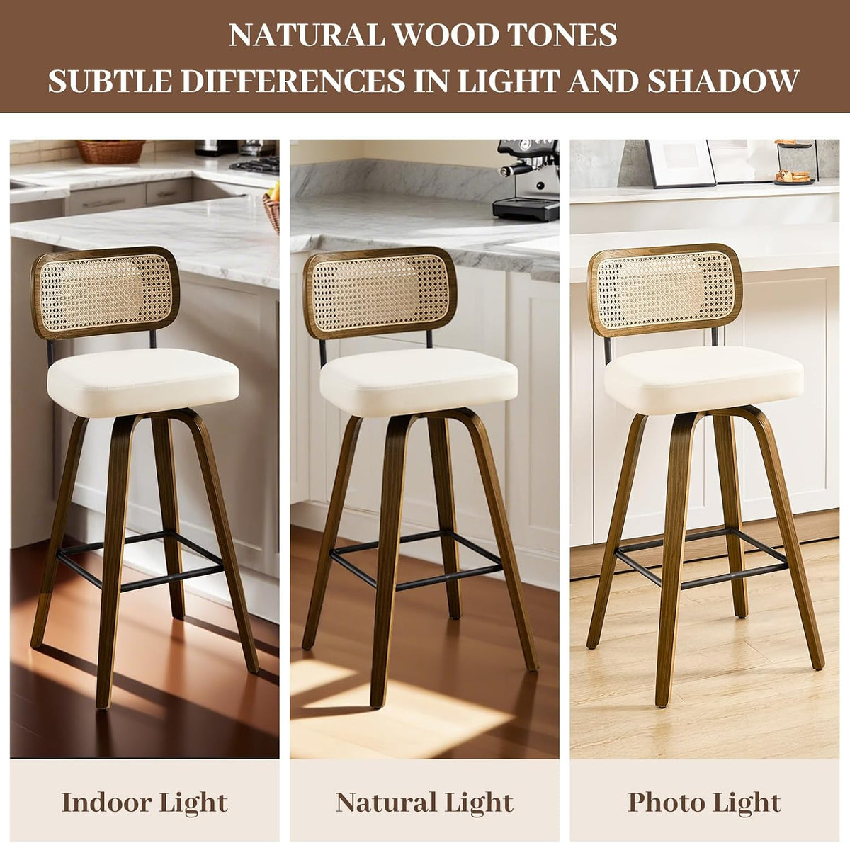 Bekrvio 26" Swivel Counter Height Bar Stools Set of 3, Cream White