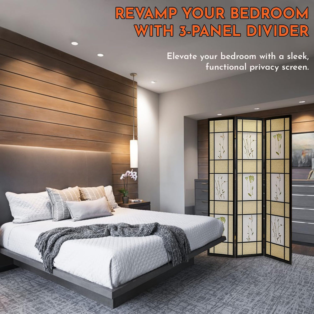Legacy Decor Room Divider, Folding Privacy Screen, Black - 3-Panel
