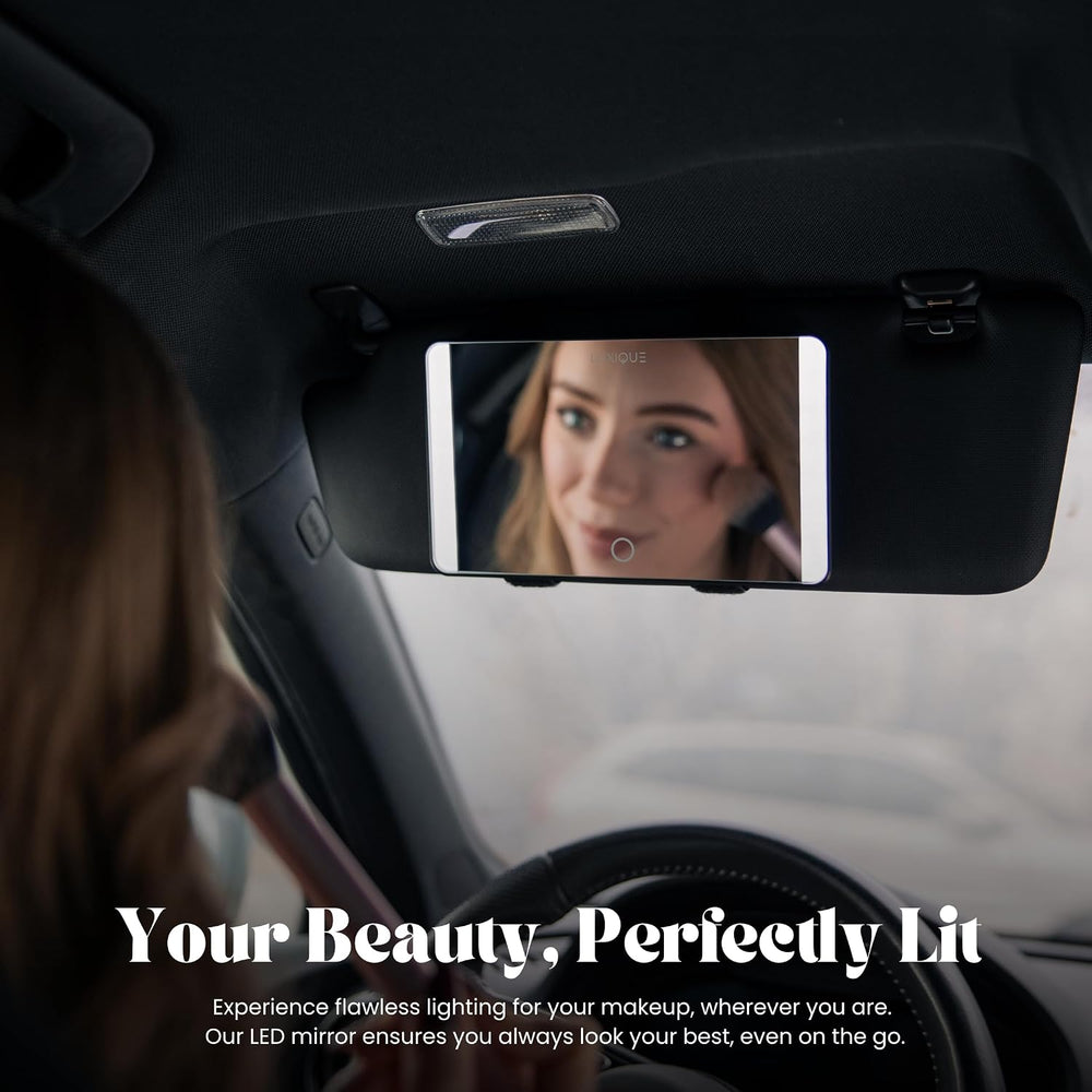 Rechargeable LED Sun Visor Mirror – 3 Dimmable Light Modes, Portable Makeup a...