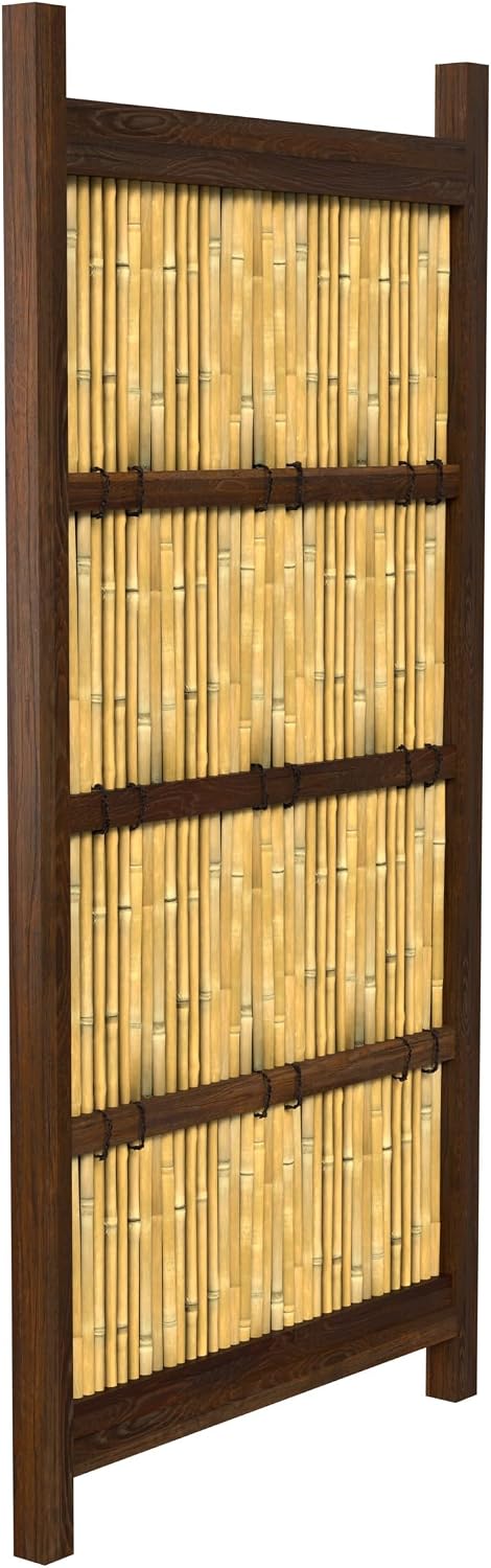 Red Lantern 6 x 3 ft. Japanese Bamboo Kumo Fence Panel, 6ft. x 3ft, Brown