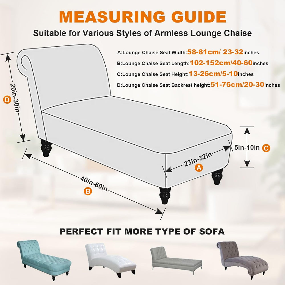 Armless Lounge Chaise Slipcover, Stretch Chase Chair Covers for Living Room C...