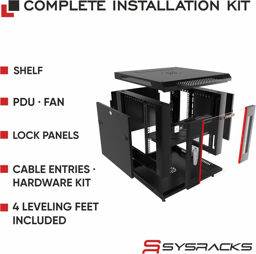 Sysracks 6U Wall Mount Server Rack Cabinet, 18-Inch Deep, Black