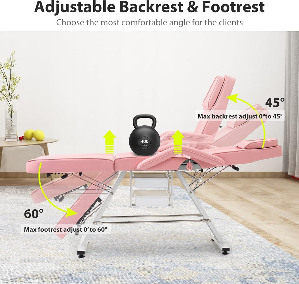 Tattoo Chair Facial Bed with Two Trays Esthetician Bed Adjustable Folding Sal...