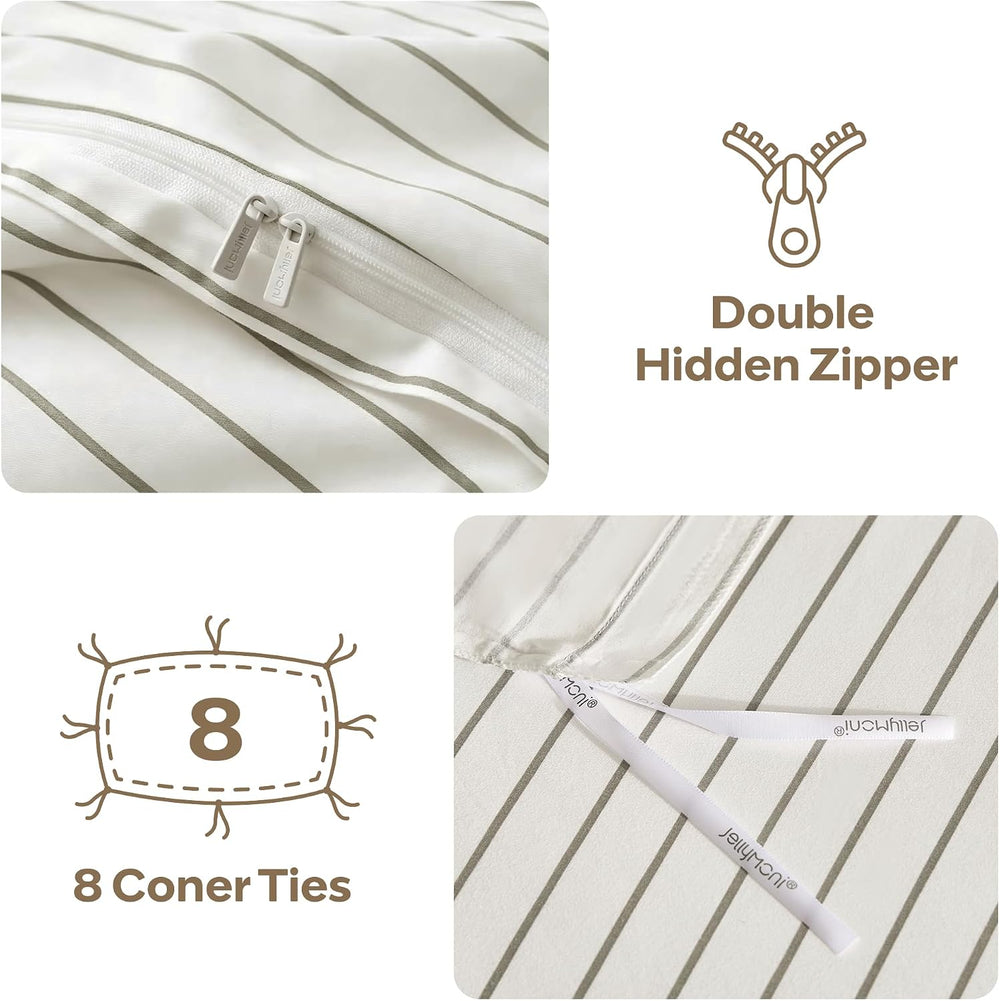 JELLYMONI 100% Cotton Vertical Stripe King Duvet Cover Set, Grey