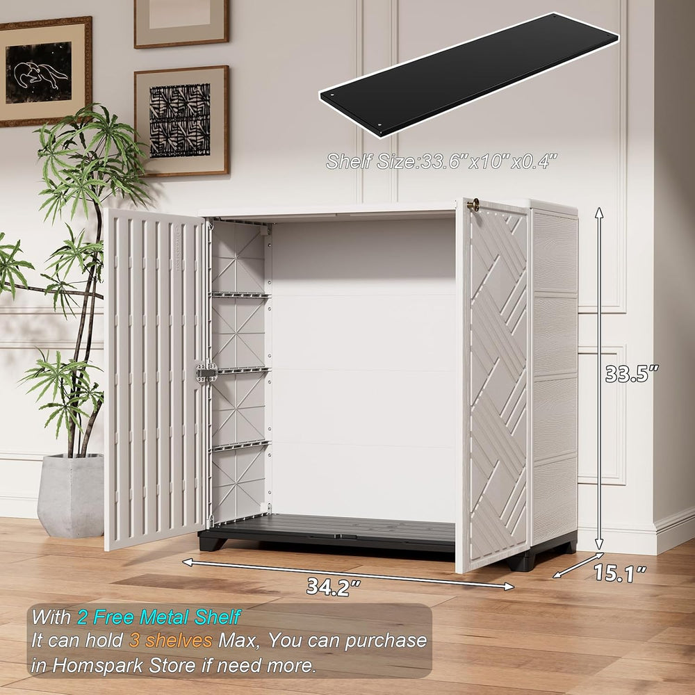 HOMSPARK Indoor/Outdoor Storage Cabinet with Doors and 2 Metal Shelves, 34”x1...