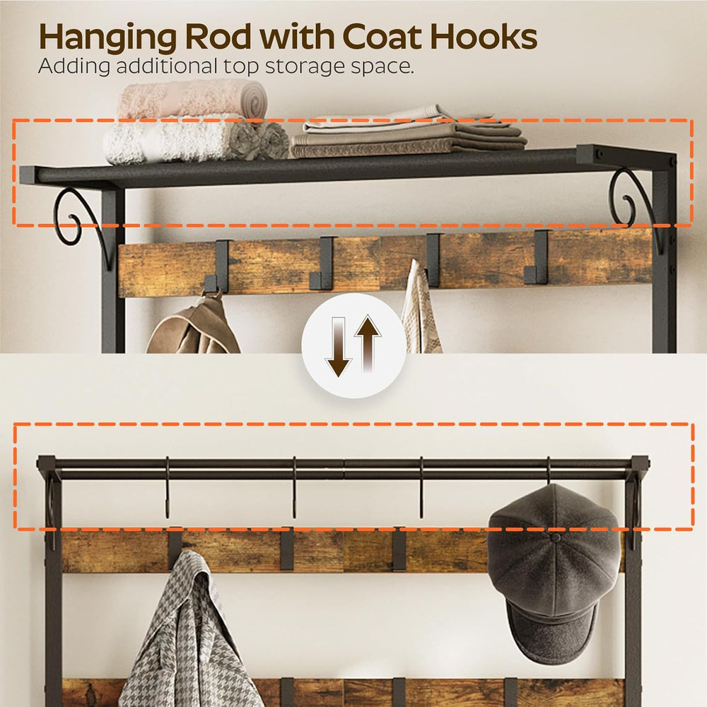 YATINEY Coat Rack Shoe Bench, 4-in-1 Hall Tree with Storage Shelves and Hangi...