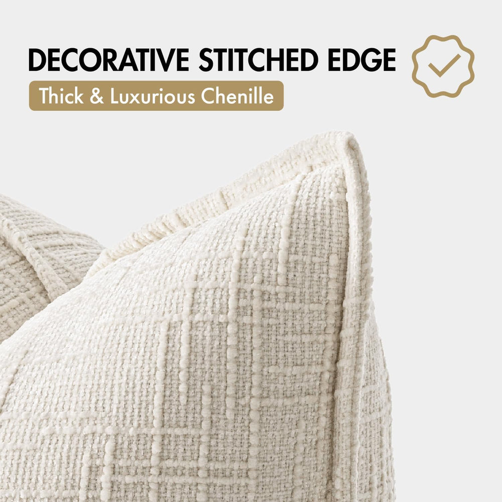 MIULEE Slubby Textured Decorative Euro Pillow Covers Cream White 22x22