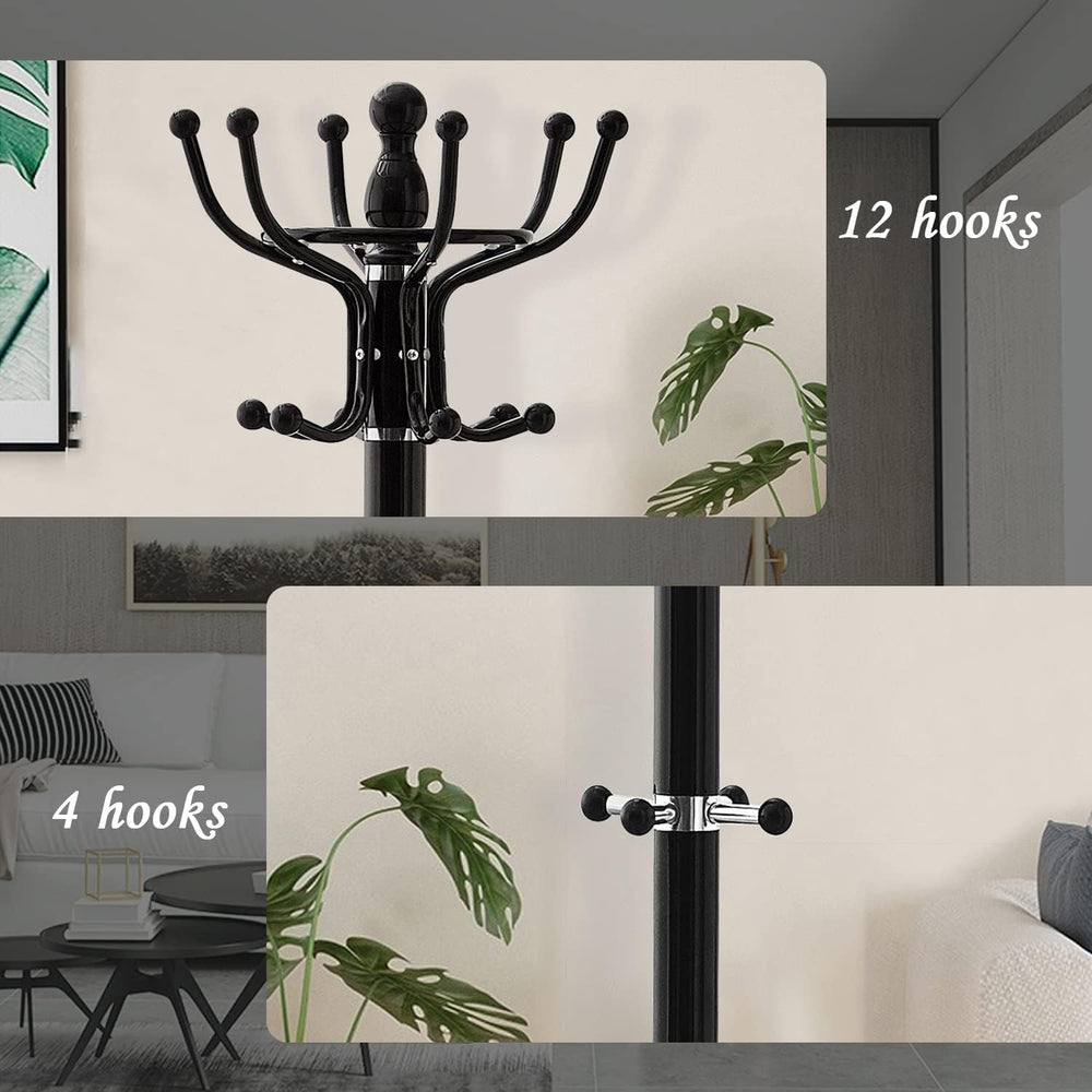 Kertnic Freestanding Coat Rack with 16 Hooks & Marble Base - Heavy Duty M...