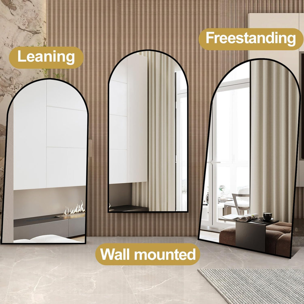Dewfig Arched Full Length Mirror, 76"x34" Large Floor Mirror, Black