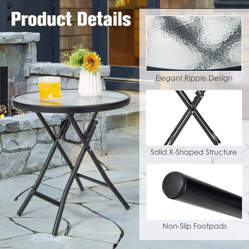 HAPPYGRILL Outdoor Side Table, Folding Small Patio Table with Tempered Glass ...