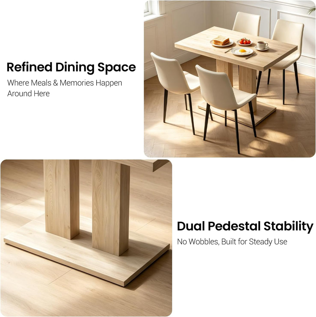 modern dining table set for 4, 46" pedestal showing dimensions