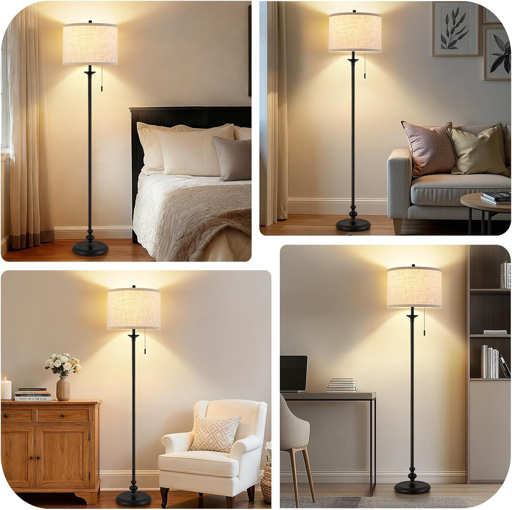 Luvkczc Black Floor Lamp, 60" Standing Lamp with Fabric Lampshade