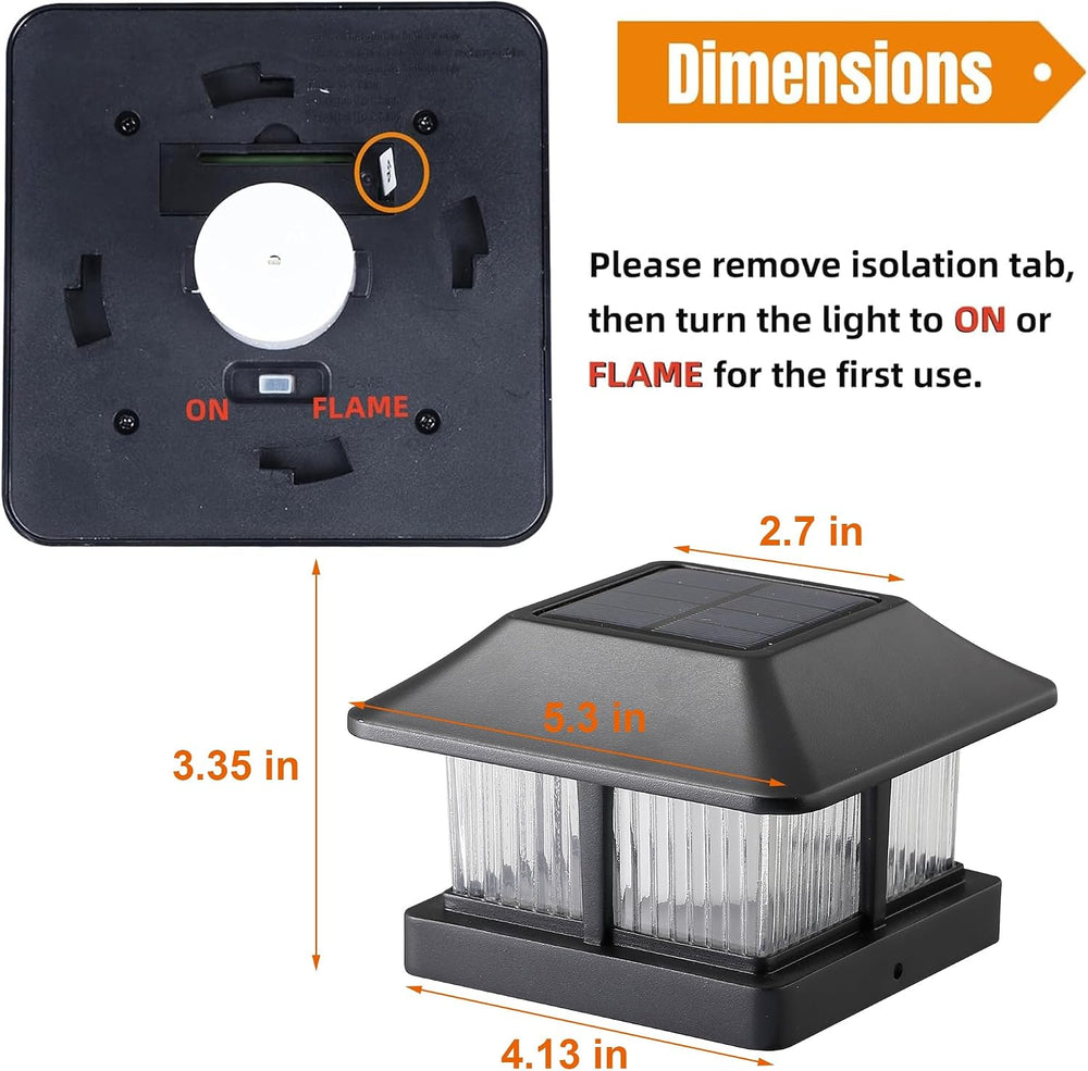 Dynaming Solar Flame Post Cap Lights Outdoor, Solar Powered Fence Post Light,...