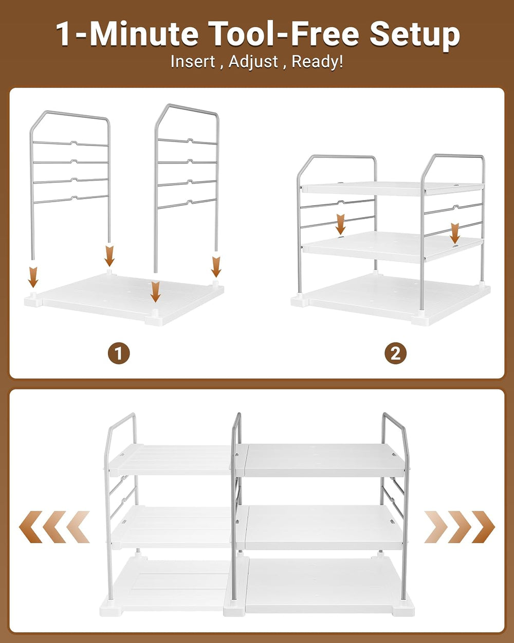 EVERIE 3-Tier Cabinet Organizer, 2-Pack Expandable Shelves for Foil & Wrap