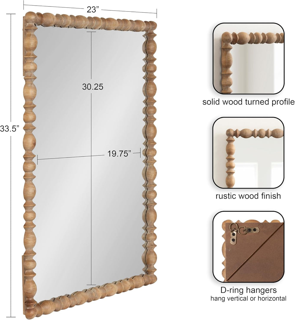 Kate and Laurel Prindle Turned Wood Beaded Rectangle Mirror