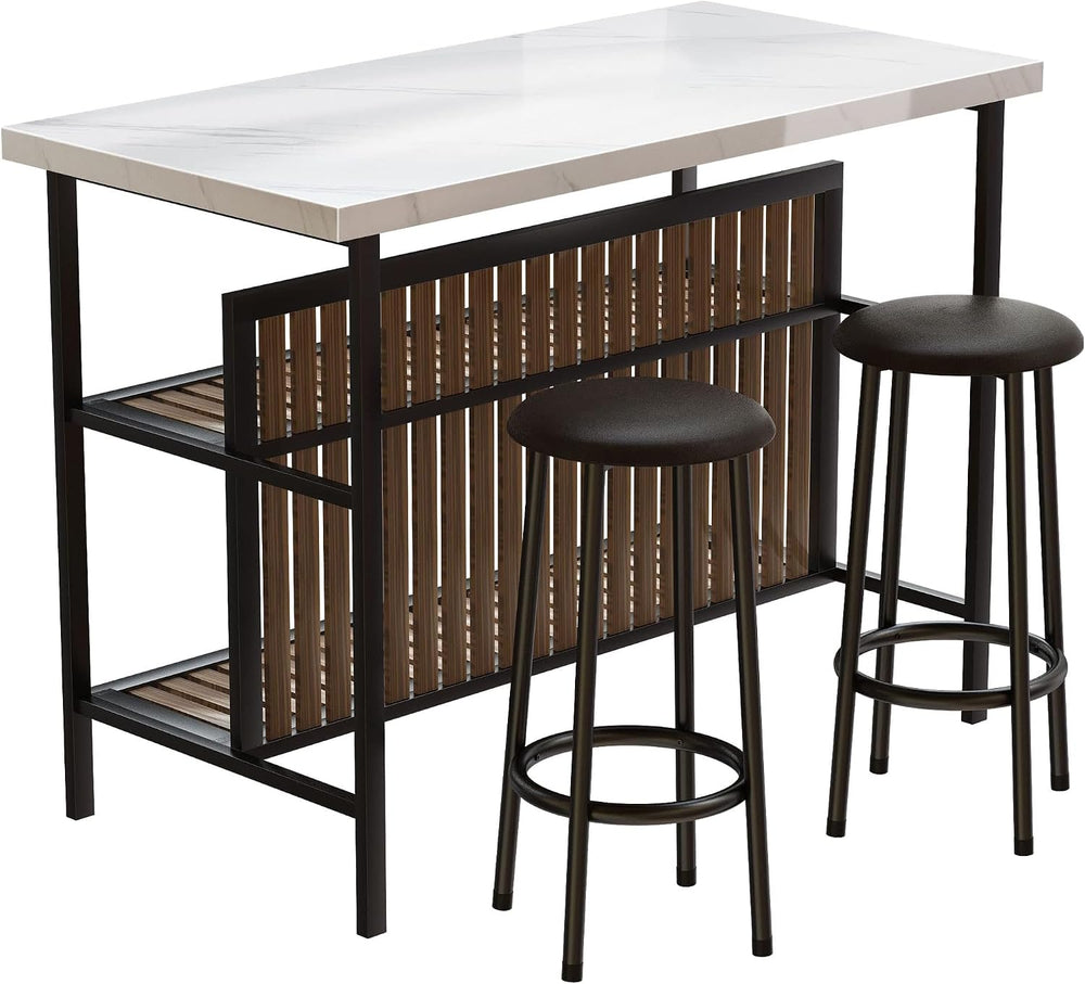 Kitchen Island with Seating & Storage, Bar Table and Chair Set, White