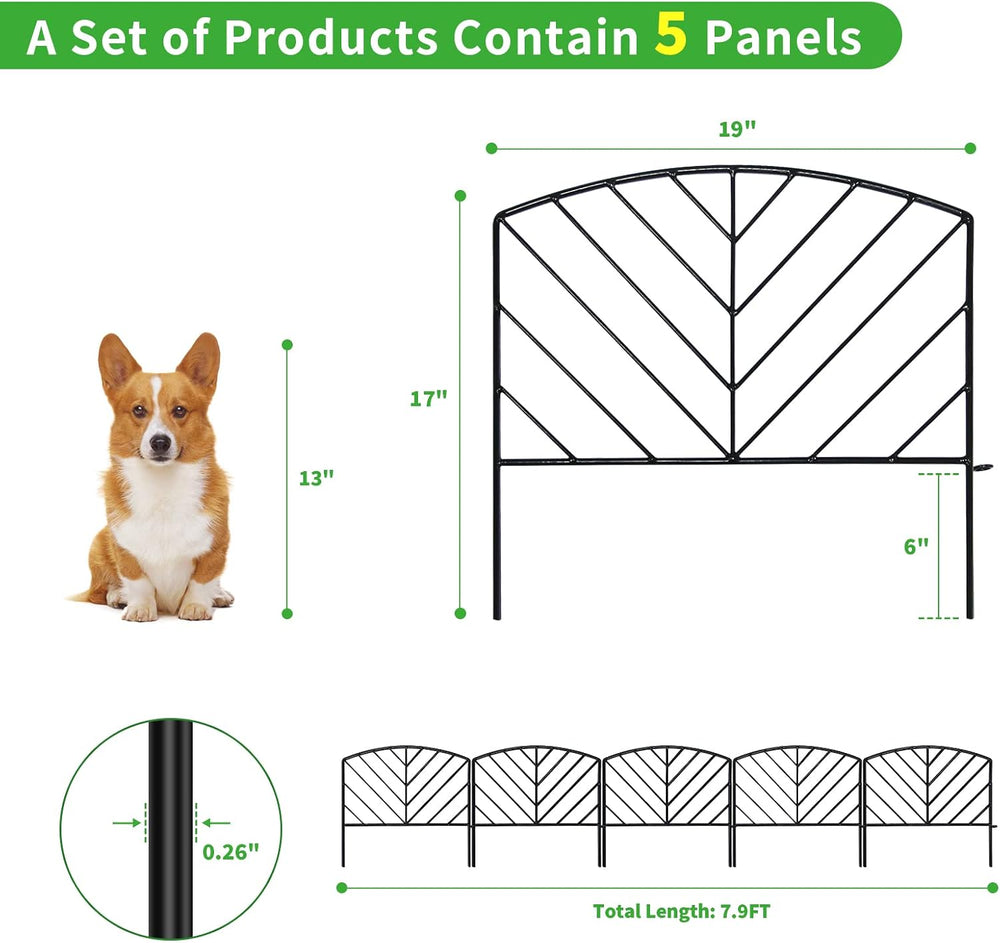 5Pack Decorative Fence 17in x 7.9ft Garden Metal Fence Rustproof Outdoor Land...