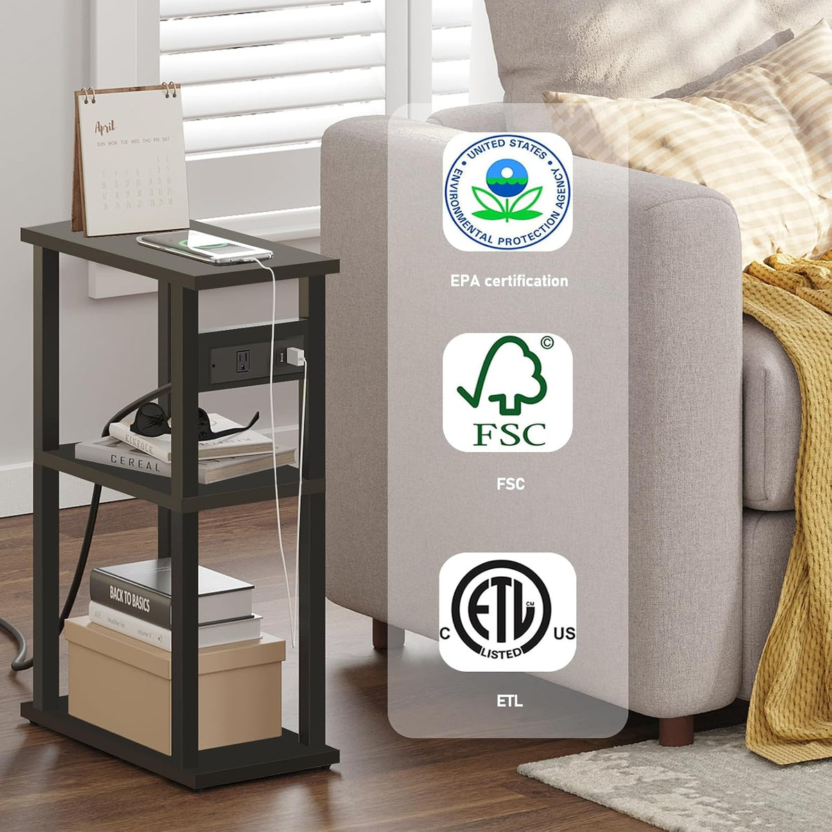 TUTOTAK Small Narrow Side Table, Set of 2 Skinny End Table