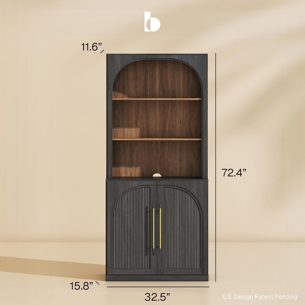 BELLEZE Set of 2 Tall Arched Storage Cabinet with Hutch, Freestanding Display...