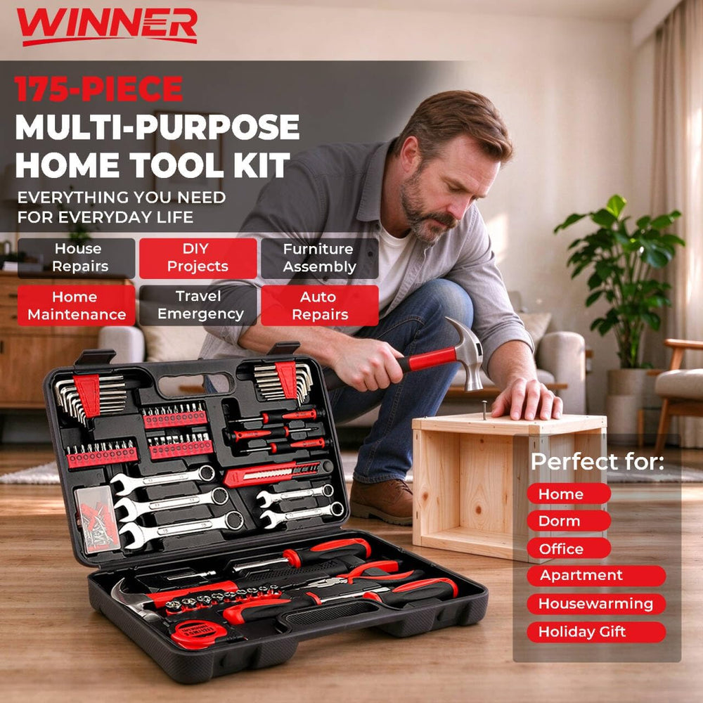 WINNER 175-Piece Home Tool Kit and Mechanics Tool Set with Wrenches and Socke...