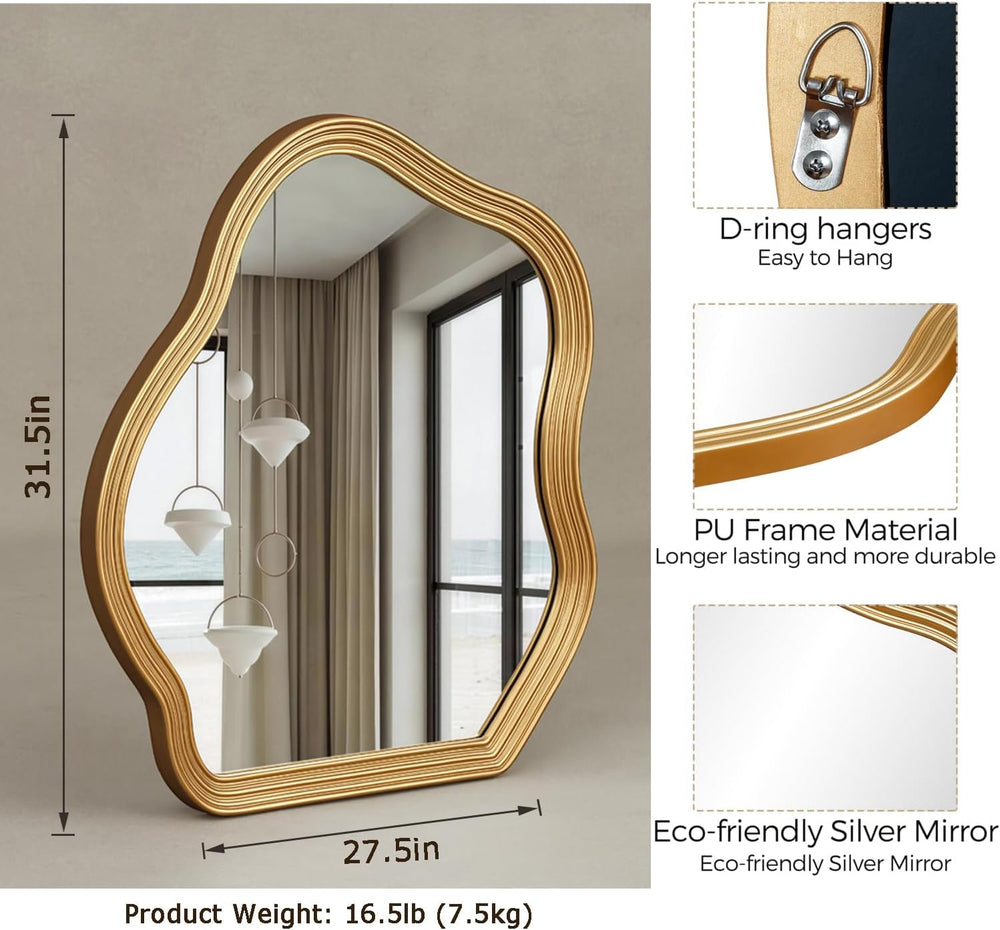 SHYFOY Antique Gold Wall Mirror, Asymmetrical Mirror for Wall Decor
