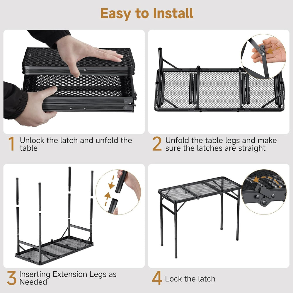 Folding Camping Table, 34.2"x15.7" Picnic Table, 3 Adjust Height