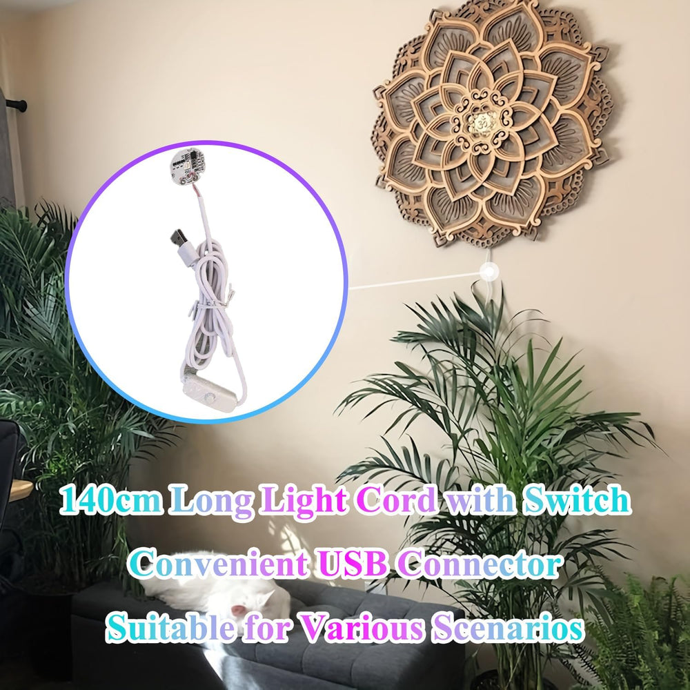 Wooden Mandala Wall Art, Lotus Flower Wall Decor with Led Light