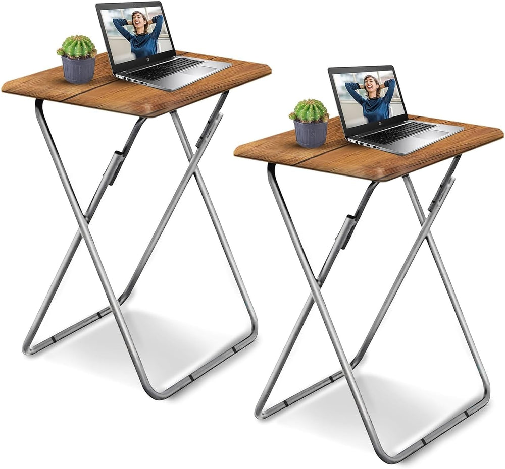 Folding TV Tray Table Set of 2, TV Dinner Table(Yellow Brown, 2PCS)