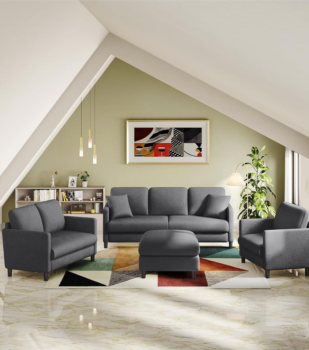 Welzona Loveseat Sofa, Teddy Love seat Couches 83", with 2 Storage Ottomans