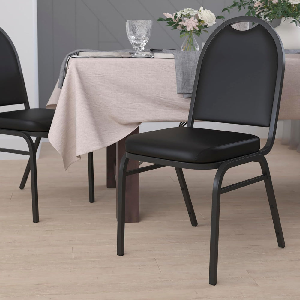 Flash Furniture Hercules Metal Dome Back Stackable Banquet Chair, Black